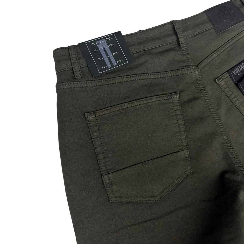 VGB Vintage Genes Black Men's Green Olive Denim Jean Slim Fit Stretch 34W X32L